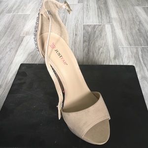 Just Fab Nude Rhinestone Open toed Heels (prom)